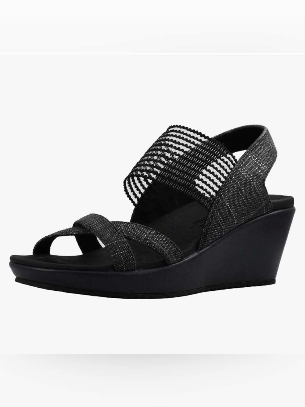 BNIB • Skechers Beverlee High Tea Black Wedge Sandals with Strappy Design • Sz 9
